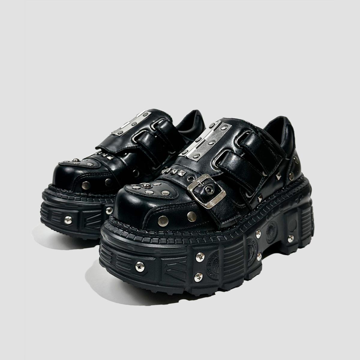 Black Metal Plate Platform Shoes
