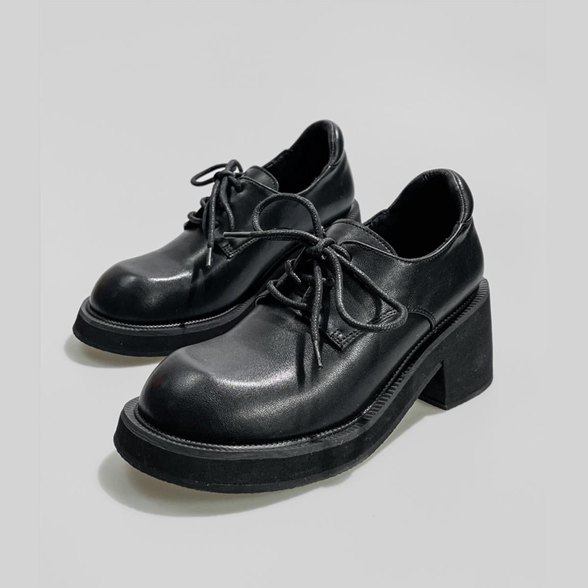 Black Minimalist Chunky Heel Shoes