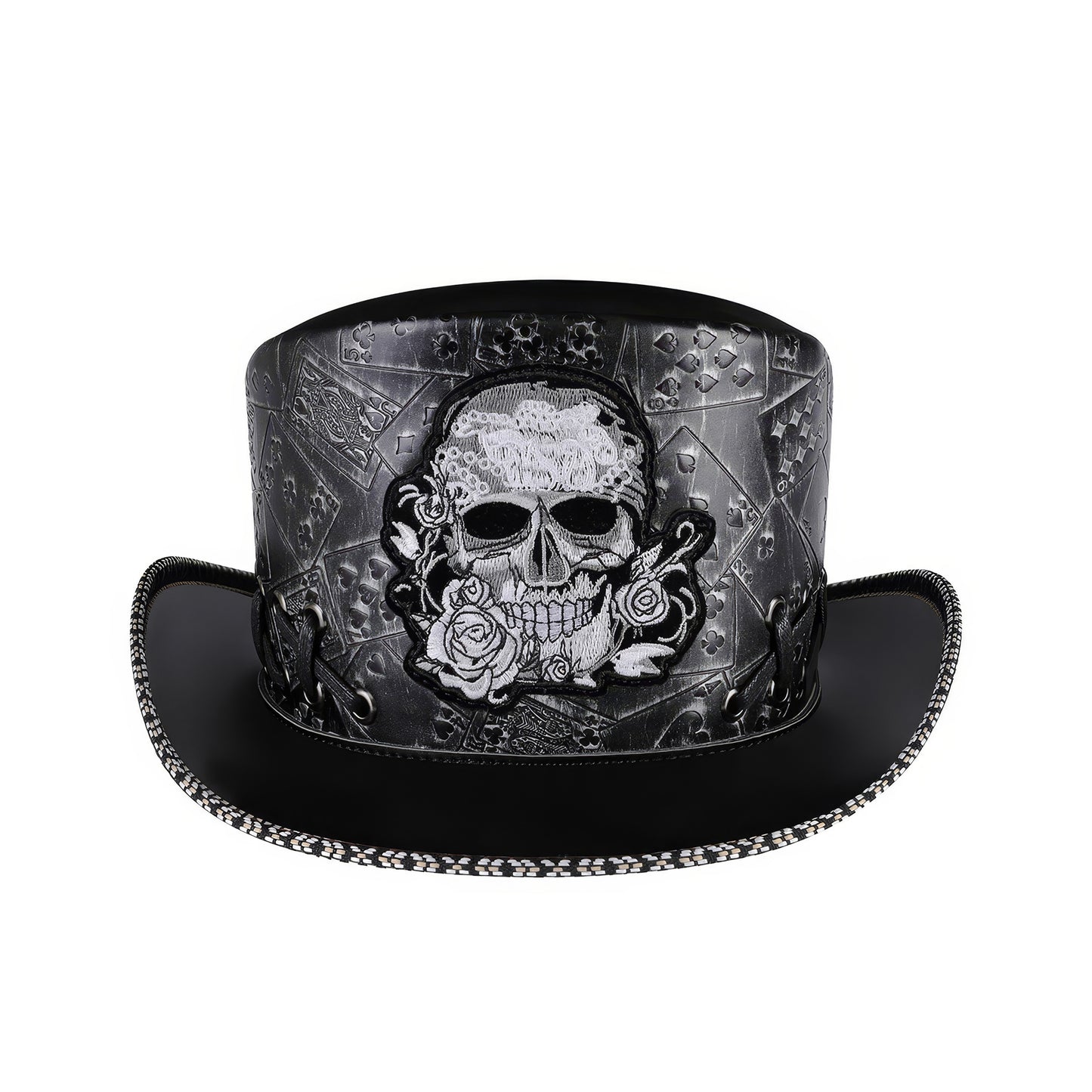 Embossed Card Pattern Lace-Up Top Hat