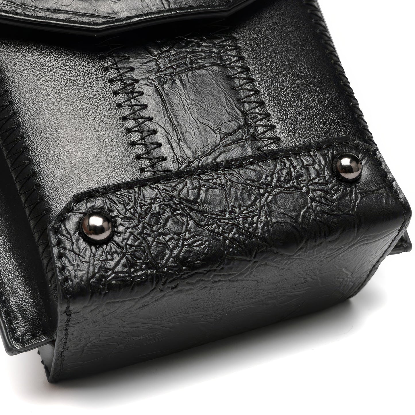 Black Textured Mini Crossbody with Eye Detail