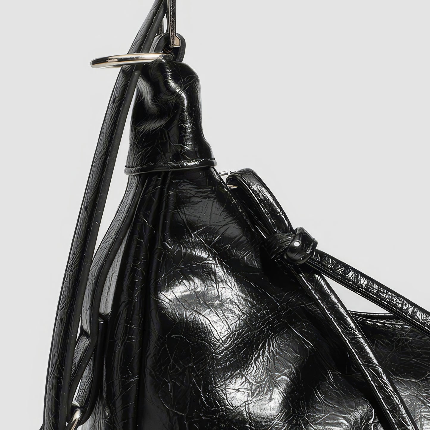 Buckle Strap Glossy Faux Leather Shoulder Bag