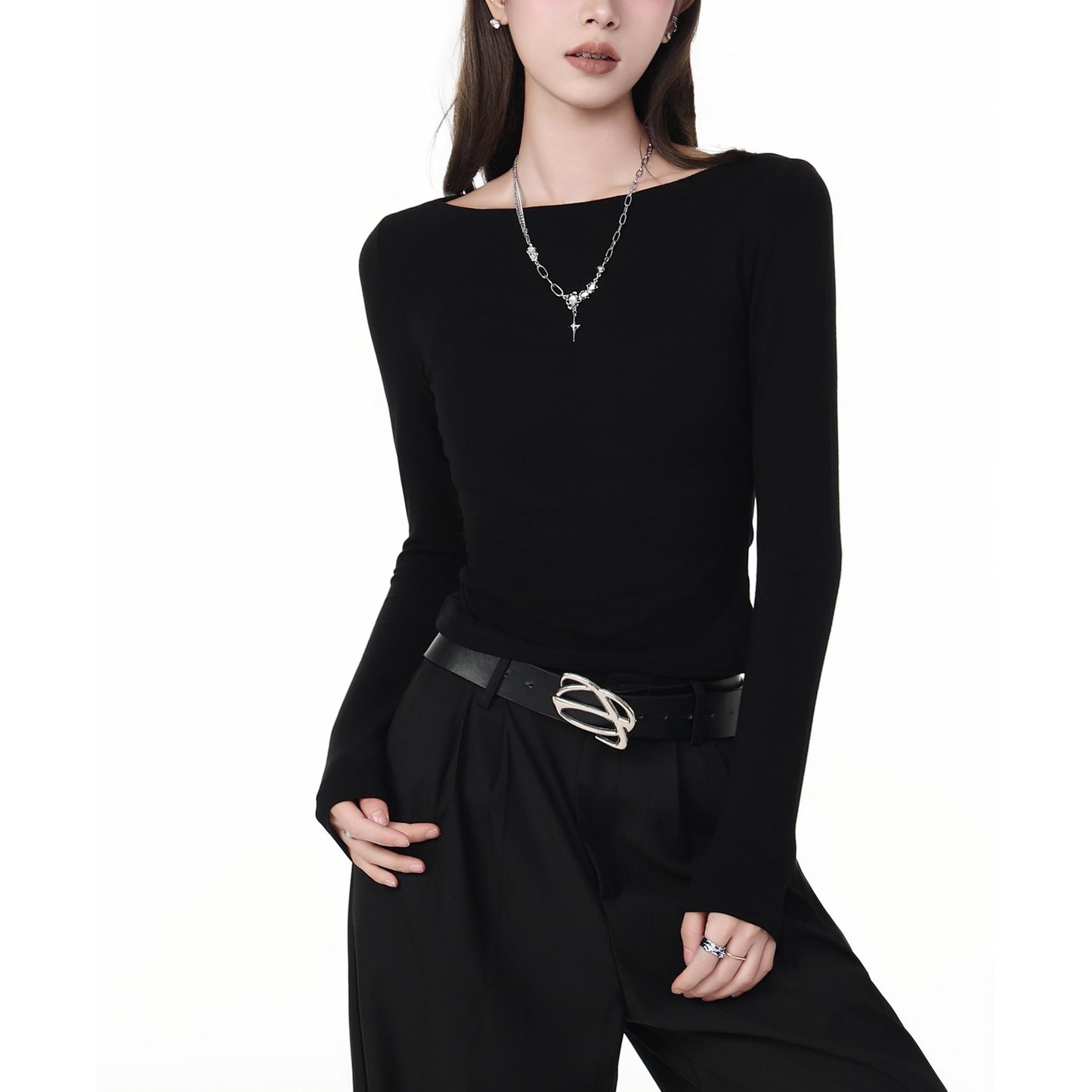 Asymmetrical Off Shoulder Black Top