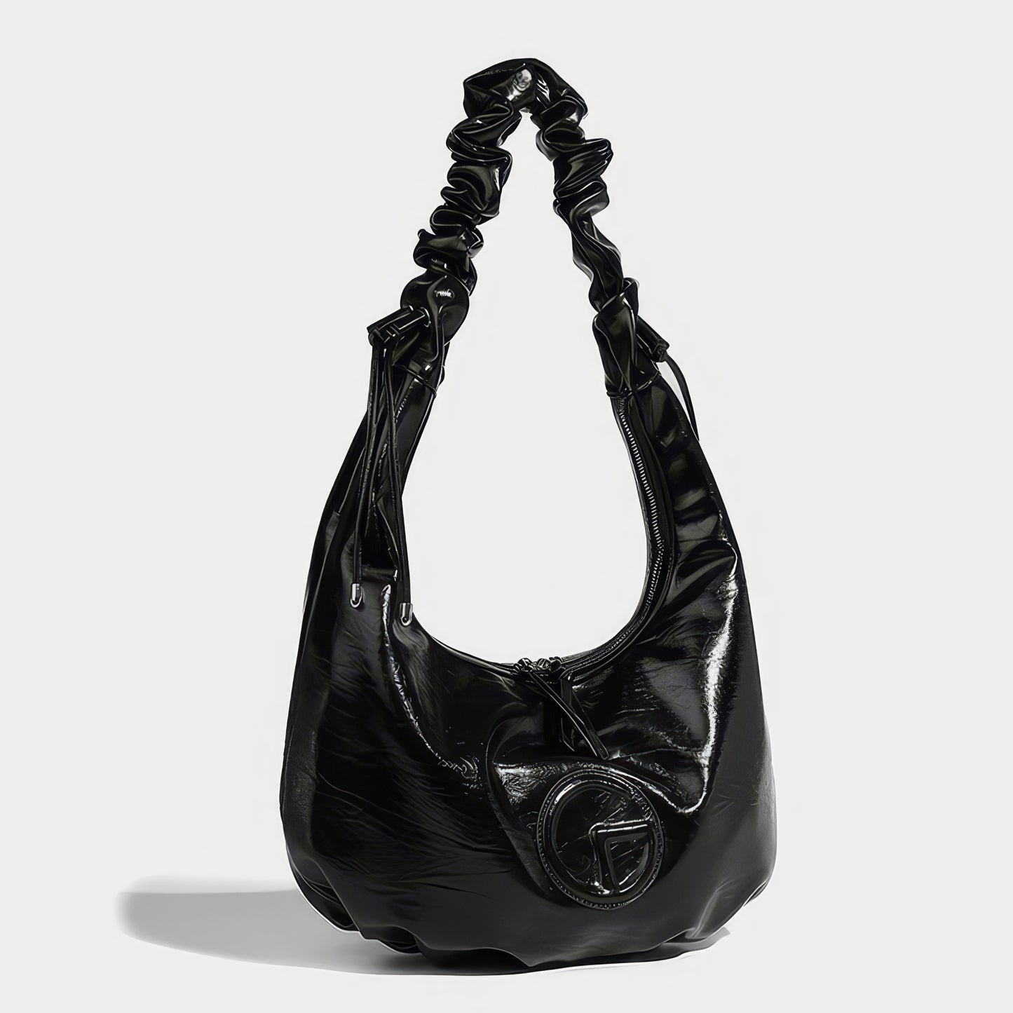 Ruched Glossy Crescent Shoulder Bag