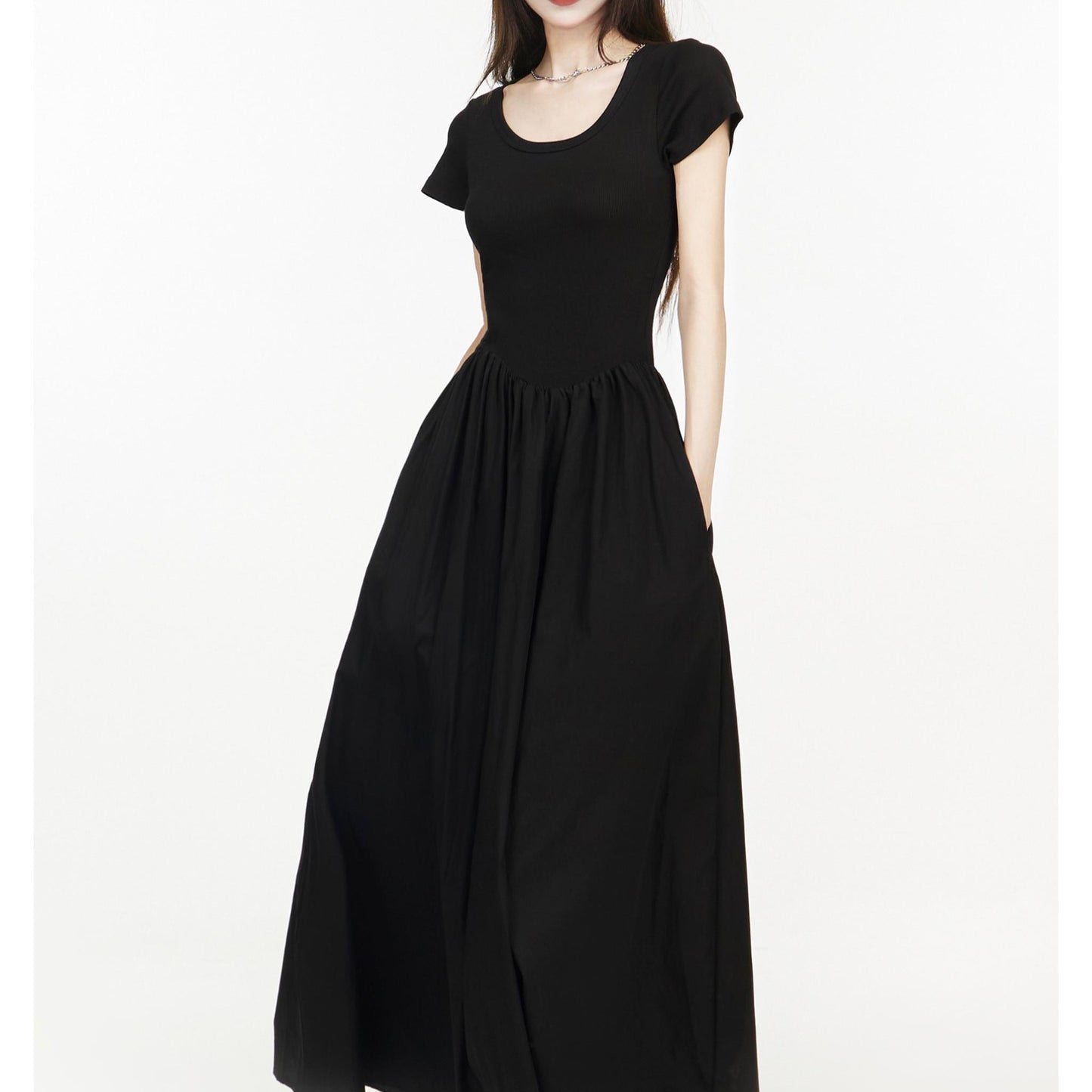 Scoop Neck Gathered Maxi Dress