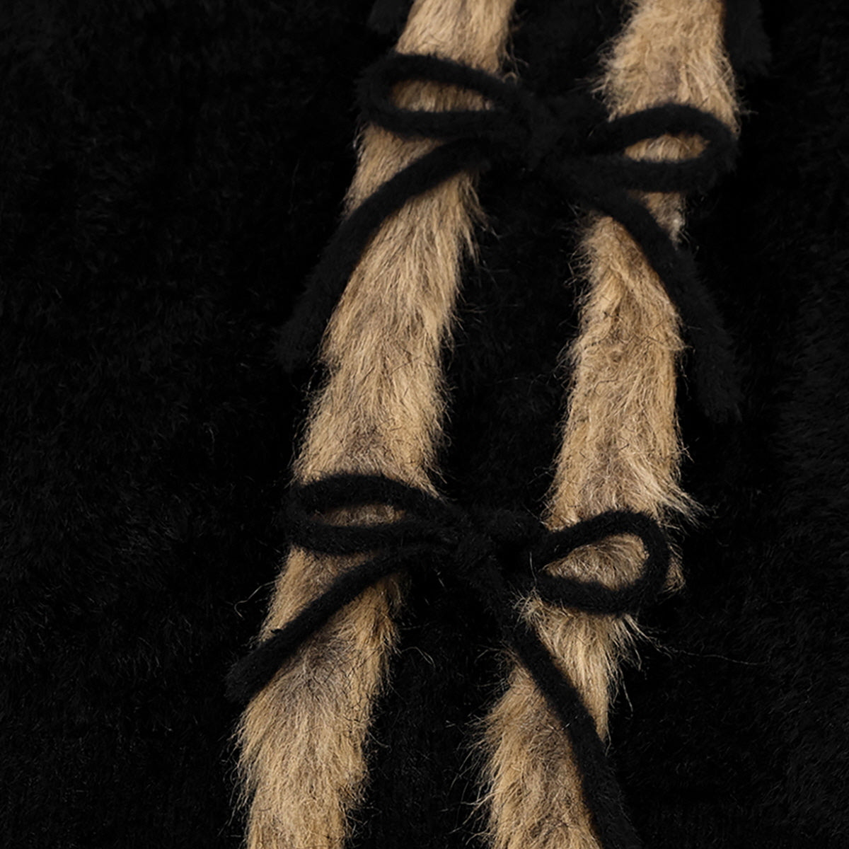 Faux Fur Trimmed Fuzzy Bow-Tie Cardigan