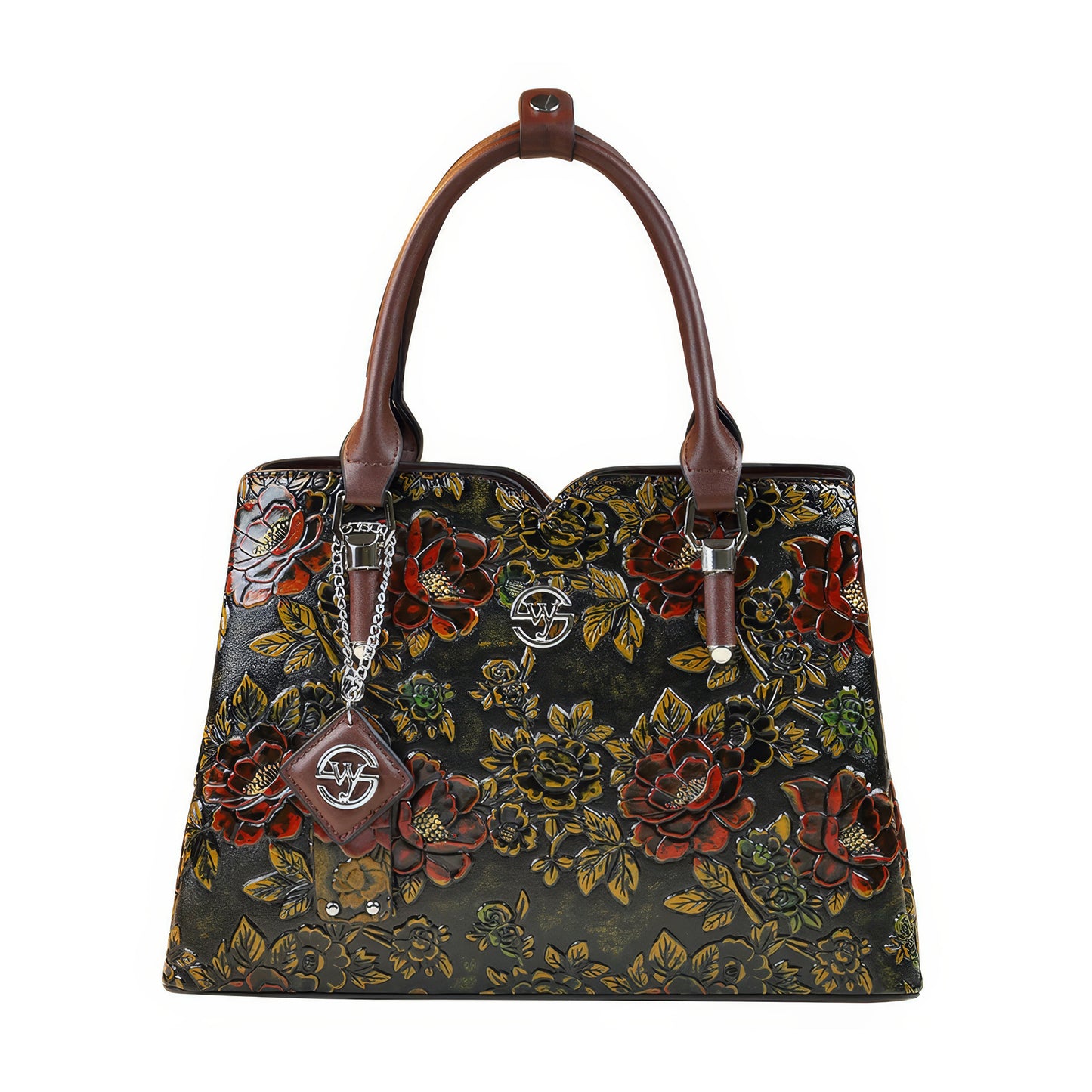 Structured Embossed Floral Shoulder Tote