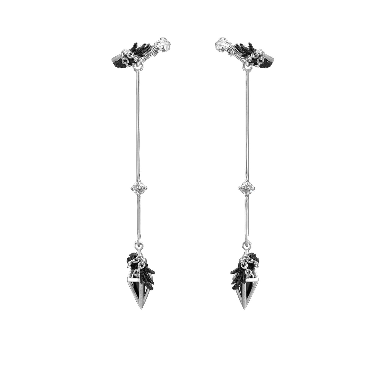 Black Leaf Crystal Drop Earrings