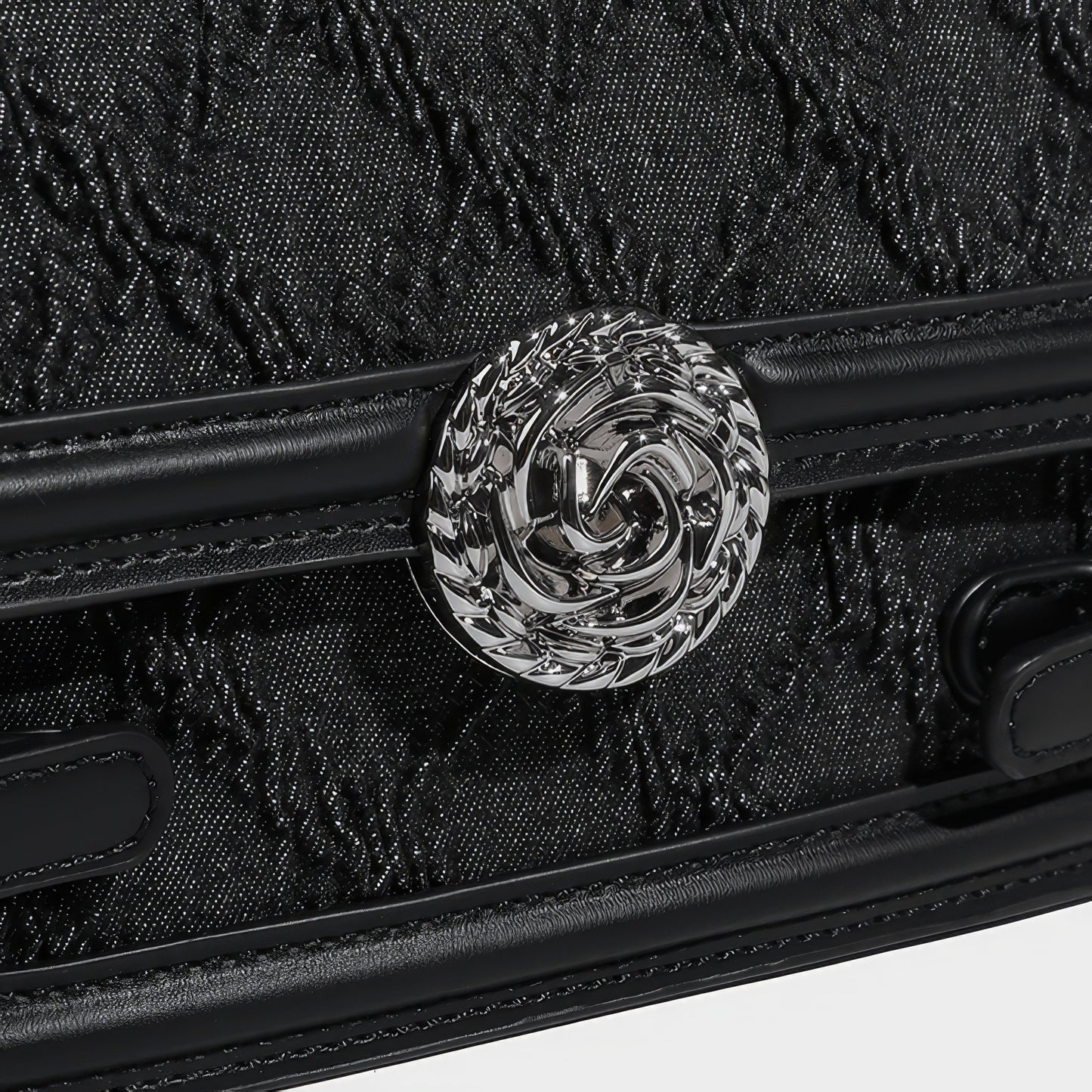 Textured Buckle Flap Top Handle Bag