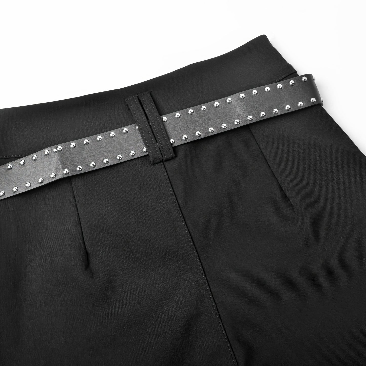 Studded Belted High Waist Black Shorts