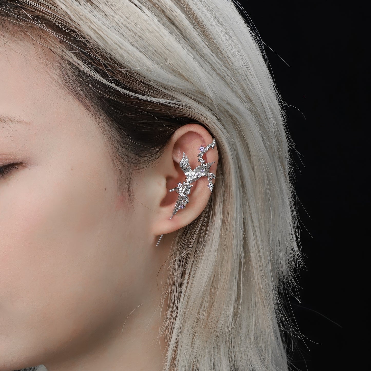 Flame Lilac Crystal Ear Cuff