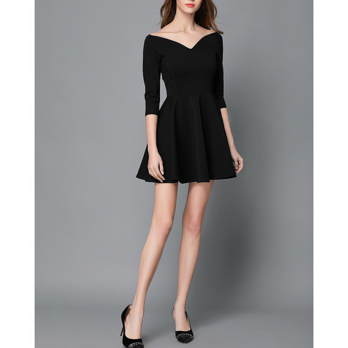 Off-Shoulder Fit and Flare Black Mini Dress