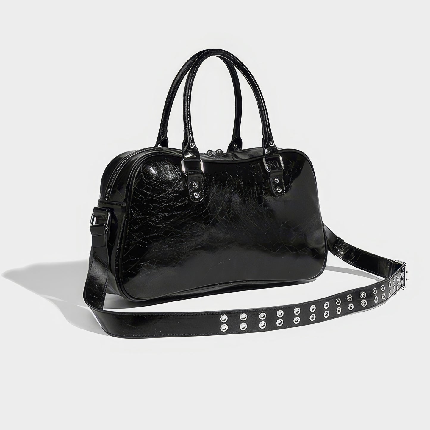 Studded Patent Utility Handbag