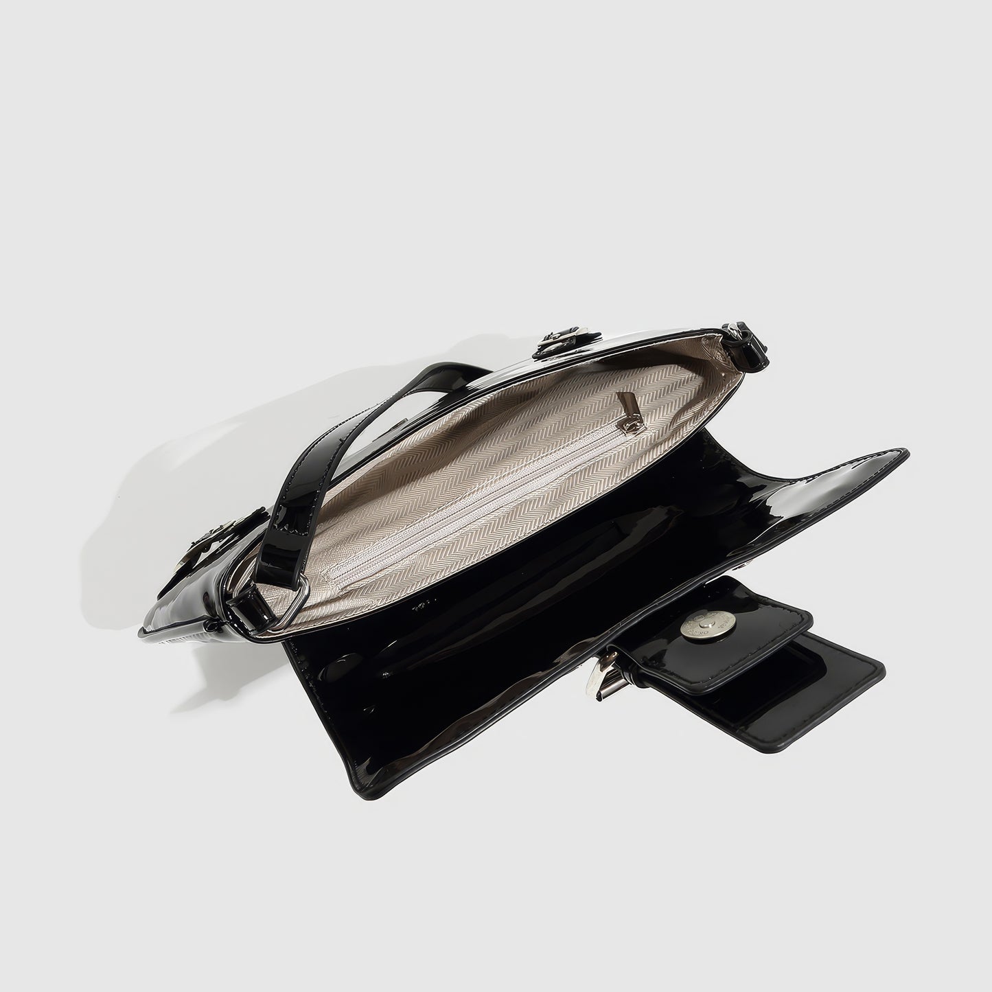 Patent Buckle Strap Black Shoulder Bag