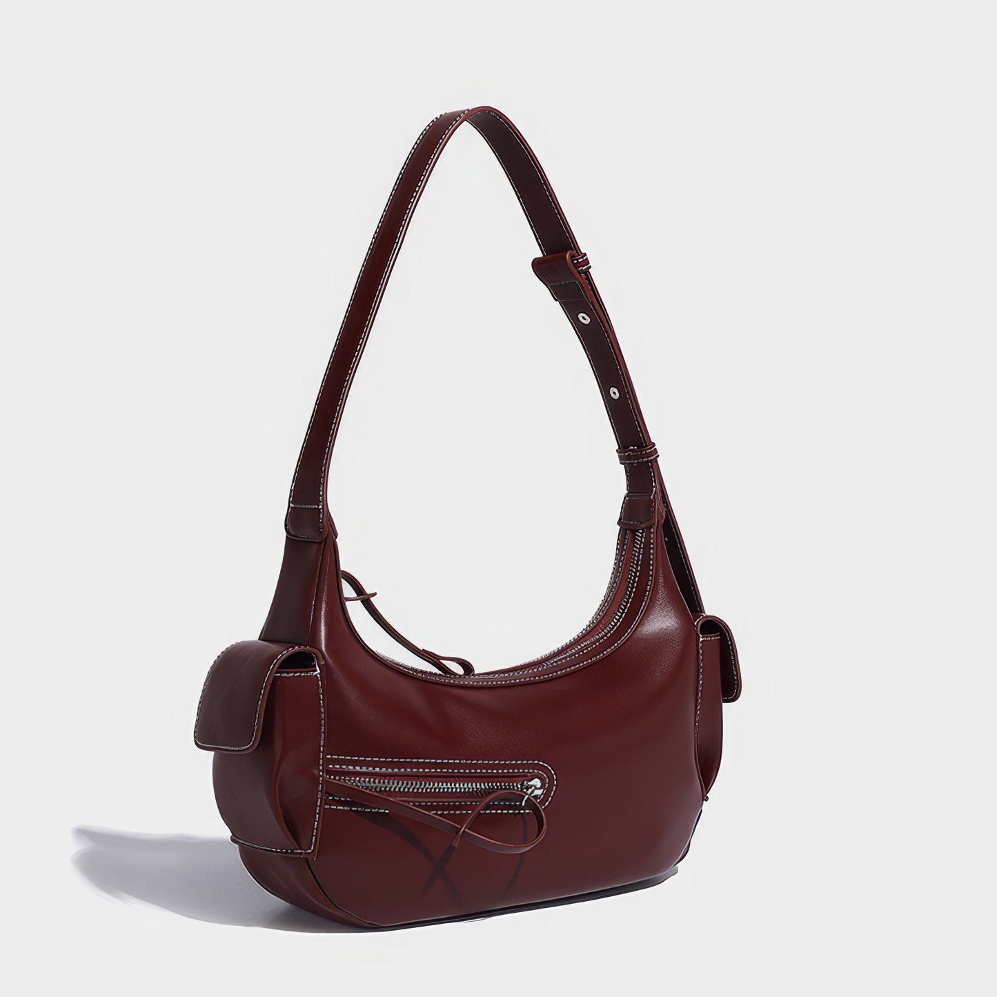 Asymmetrical Zip Crescent Shoulder Bag