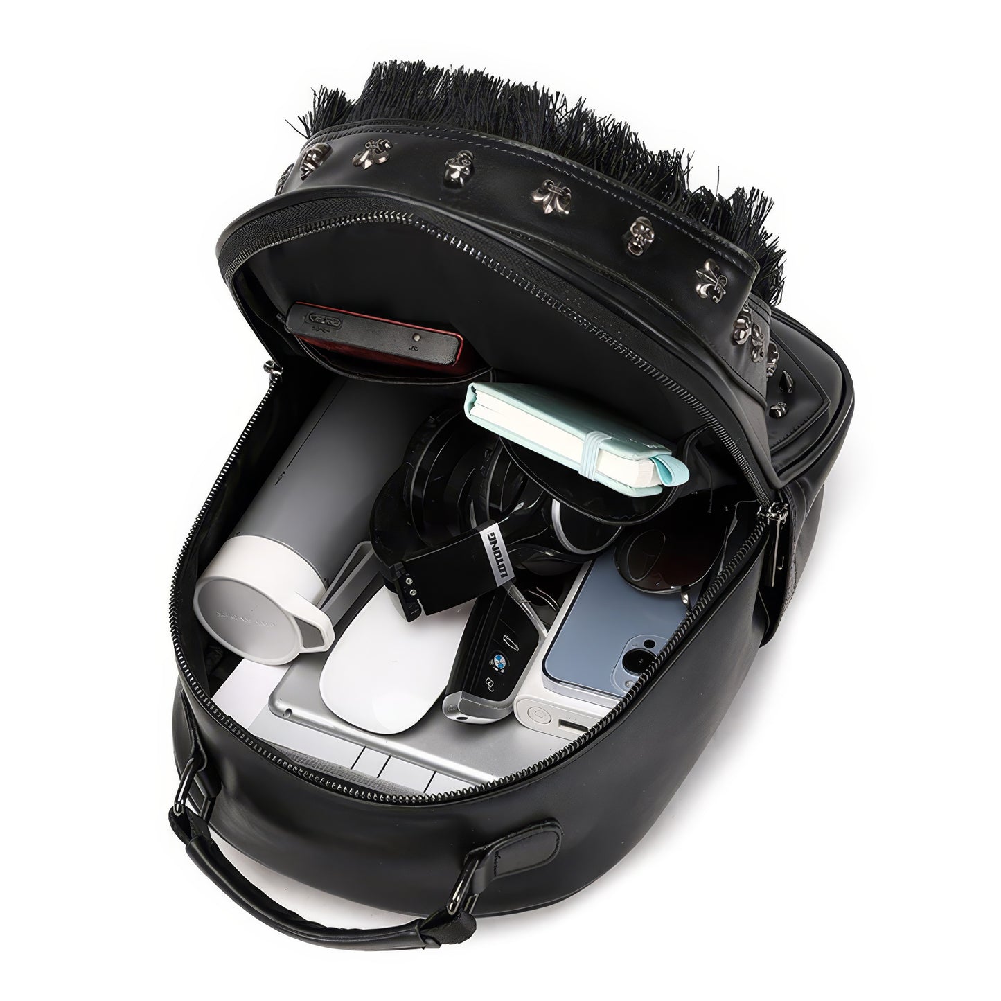 Silver Skull Embossed Faux Leather Backpack