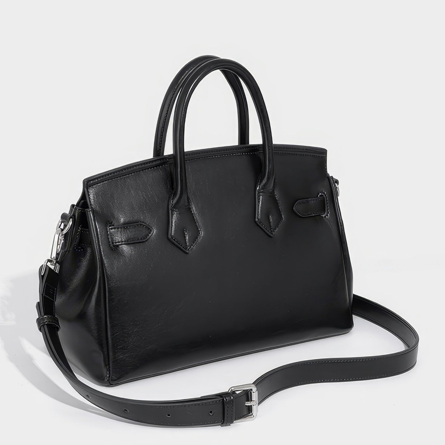 Zipper Belt Accent Faux Leather Handbag