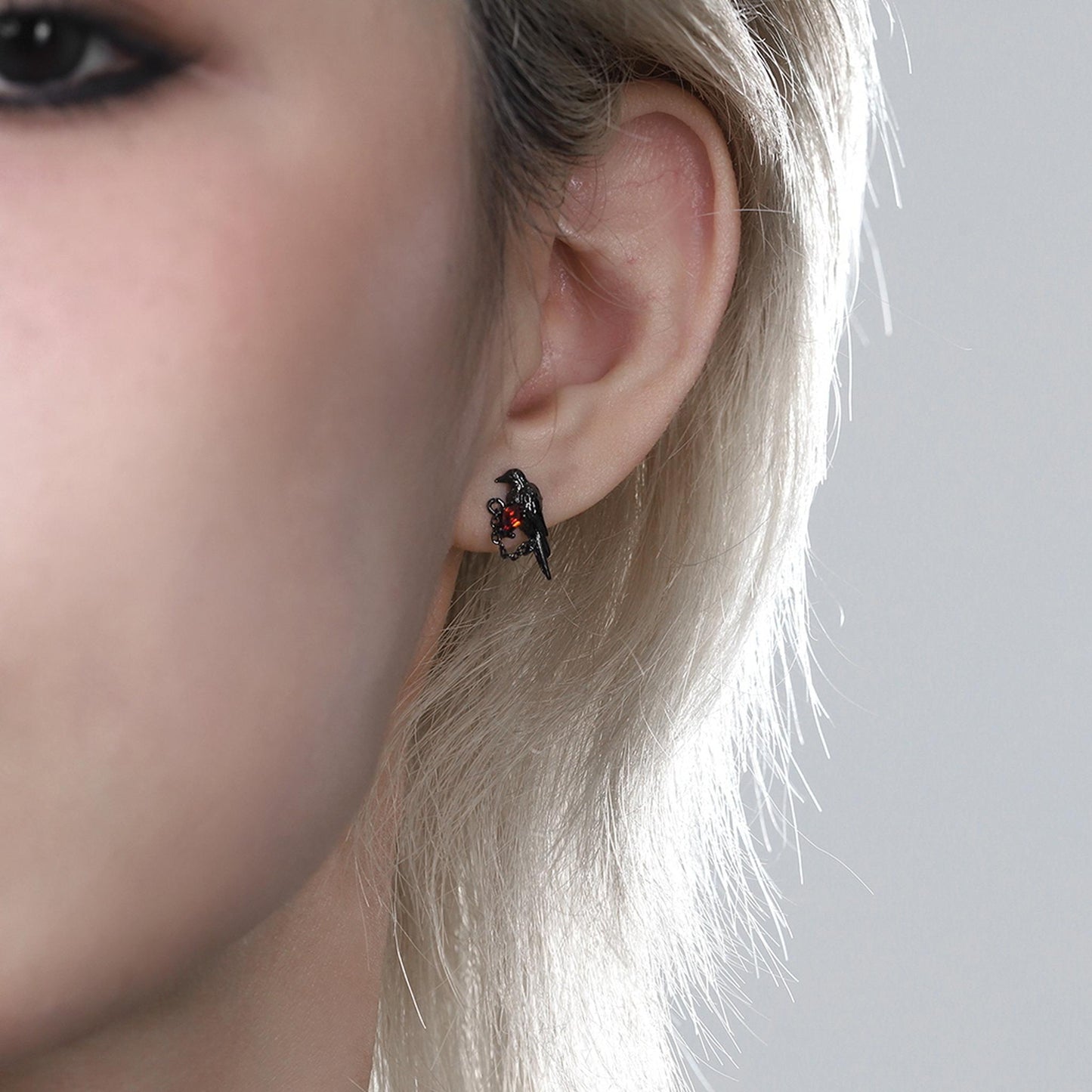Crimson Gem Raven Stud Earrings