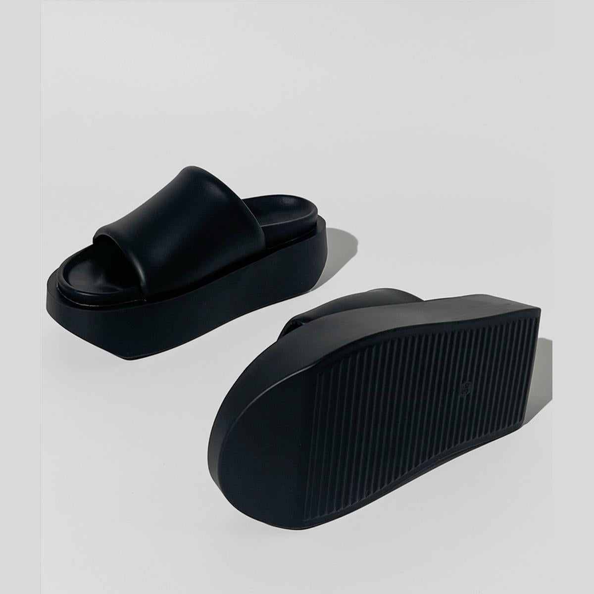 Black Minimalist Platform Slides