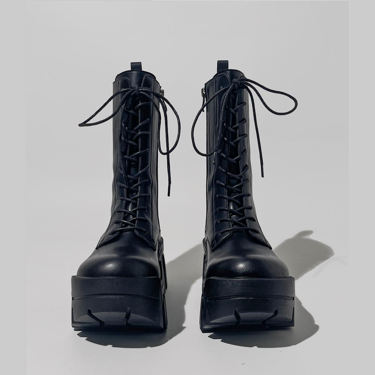 Black Geometric Sole Combat Boots