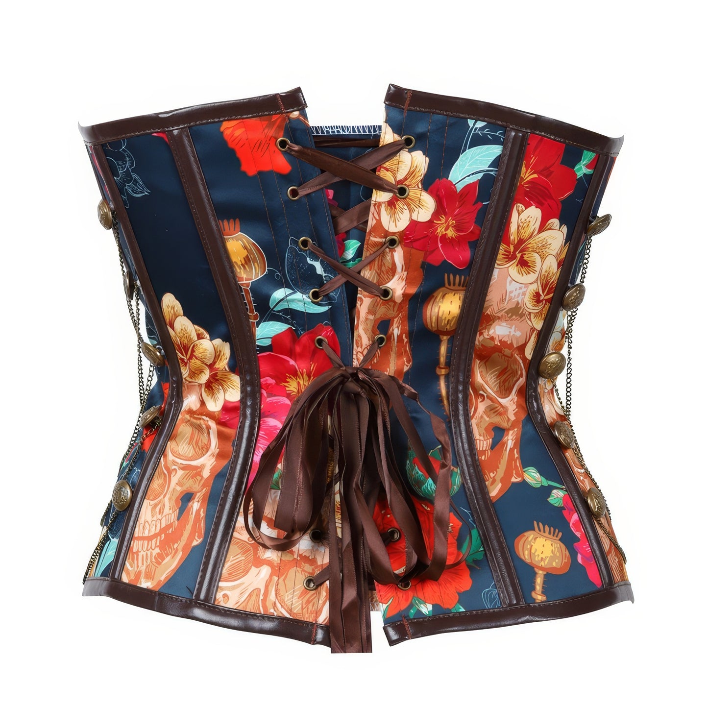Floral Skull Print Buckle Corset Top