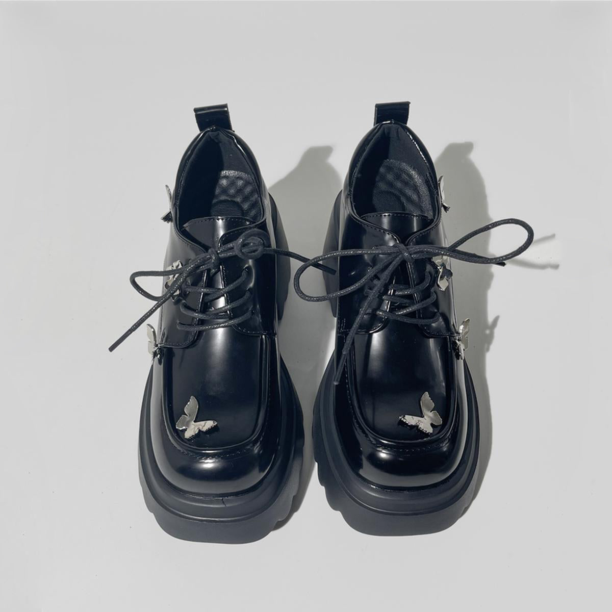 Black Butterfly Charm Platform Shoes