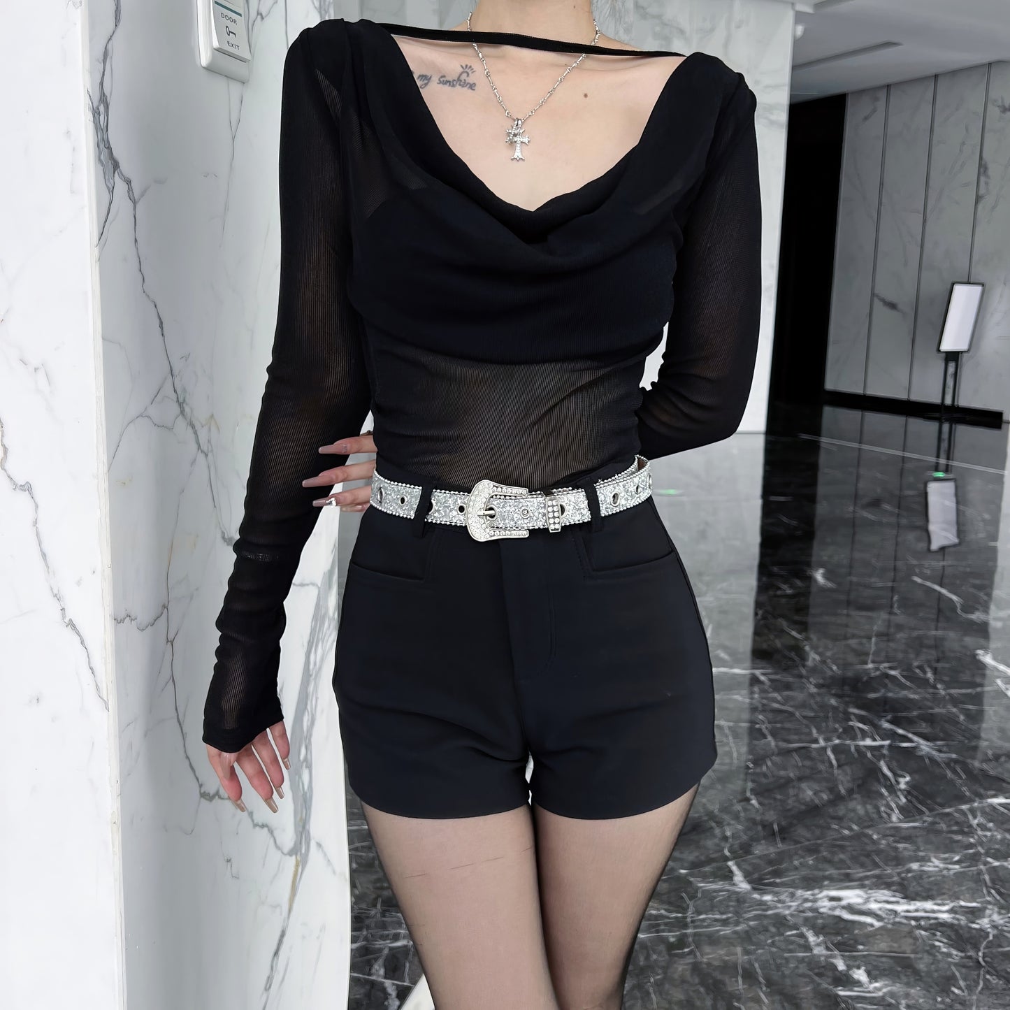 Rhinestone Western Black Shorts