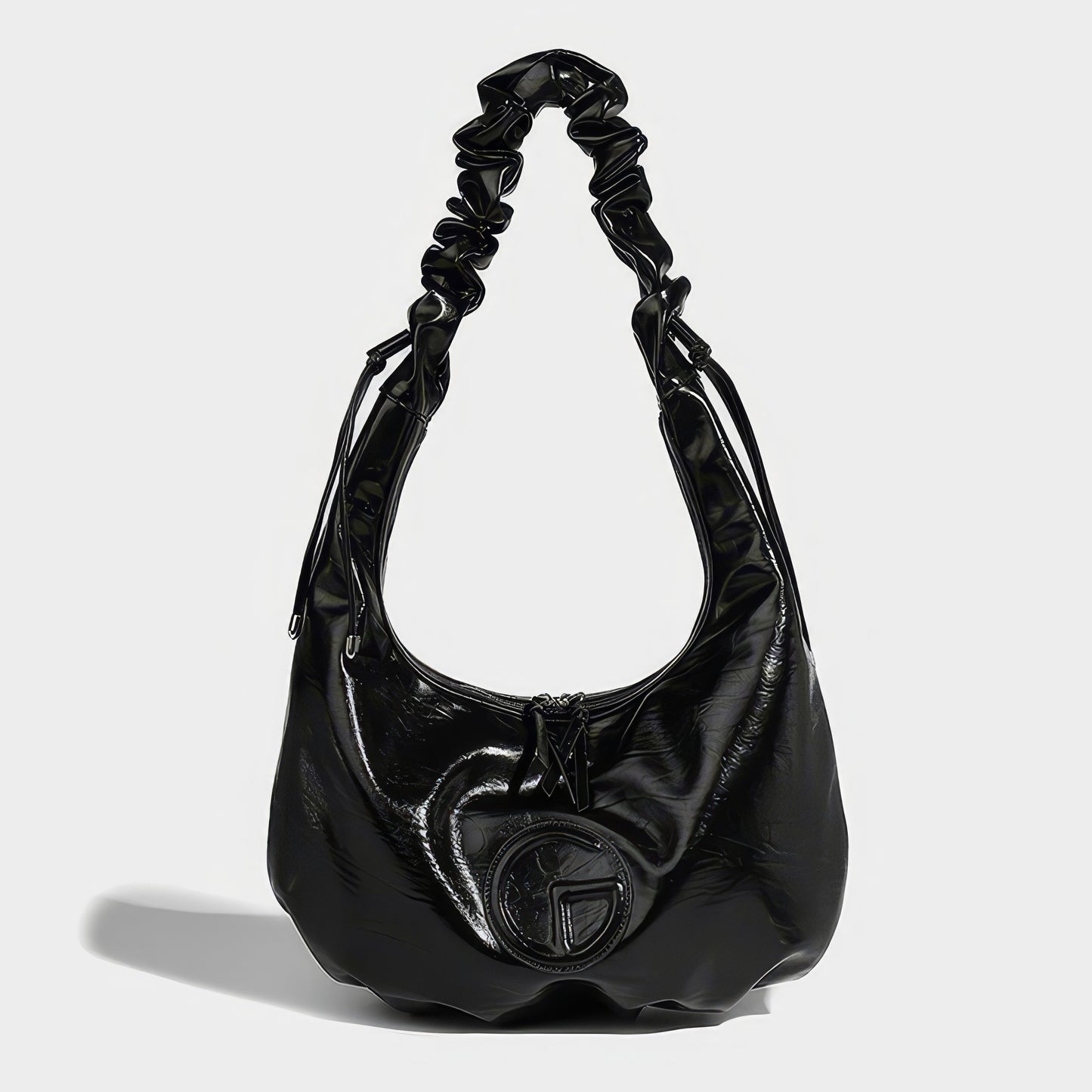 Ruched Glossy Crescent Shoulder Bag