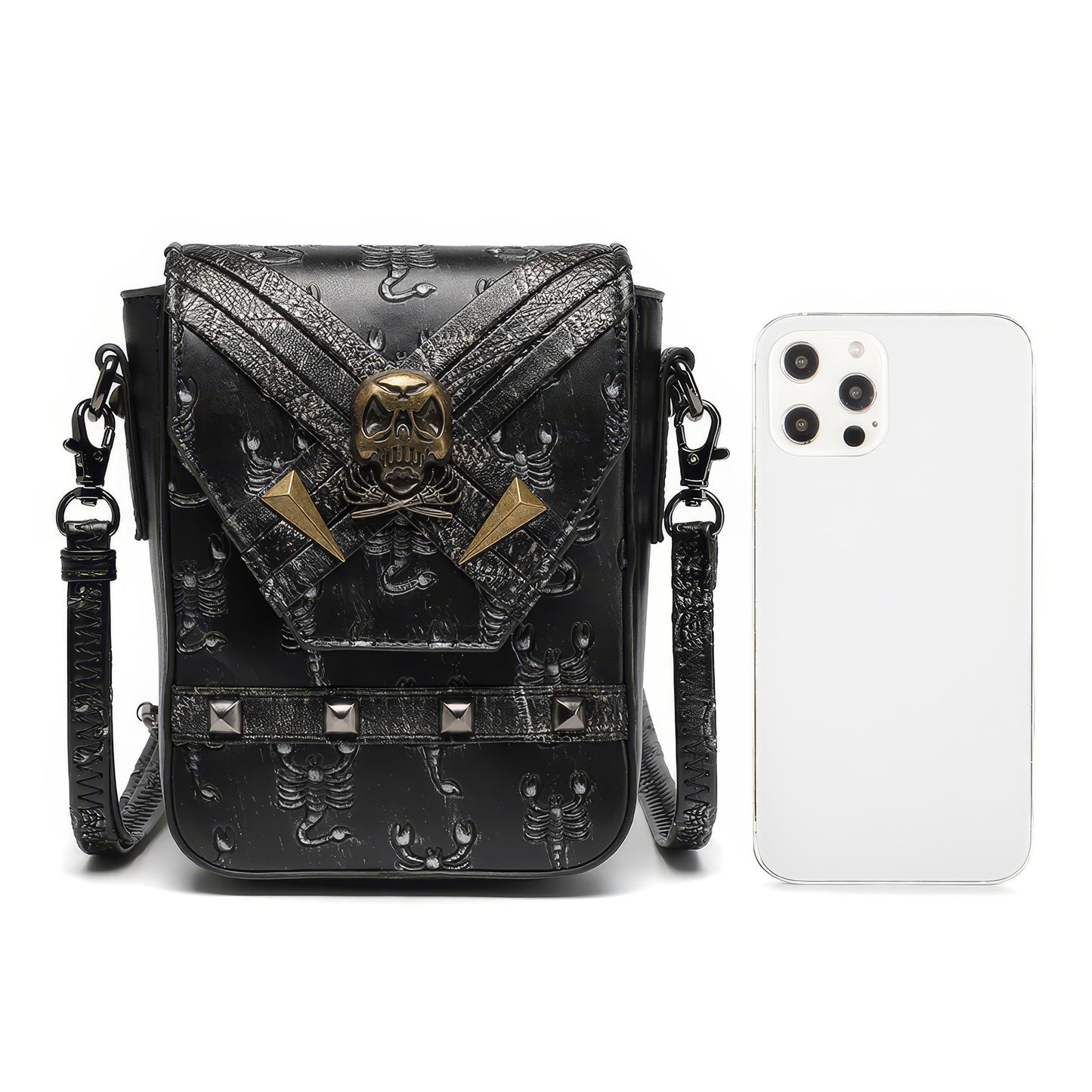 Scorpion Embossed Skull Accent Crossbody Bag
