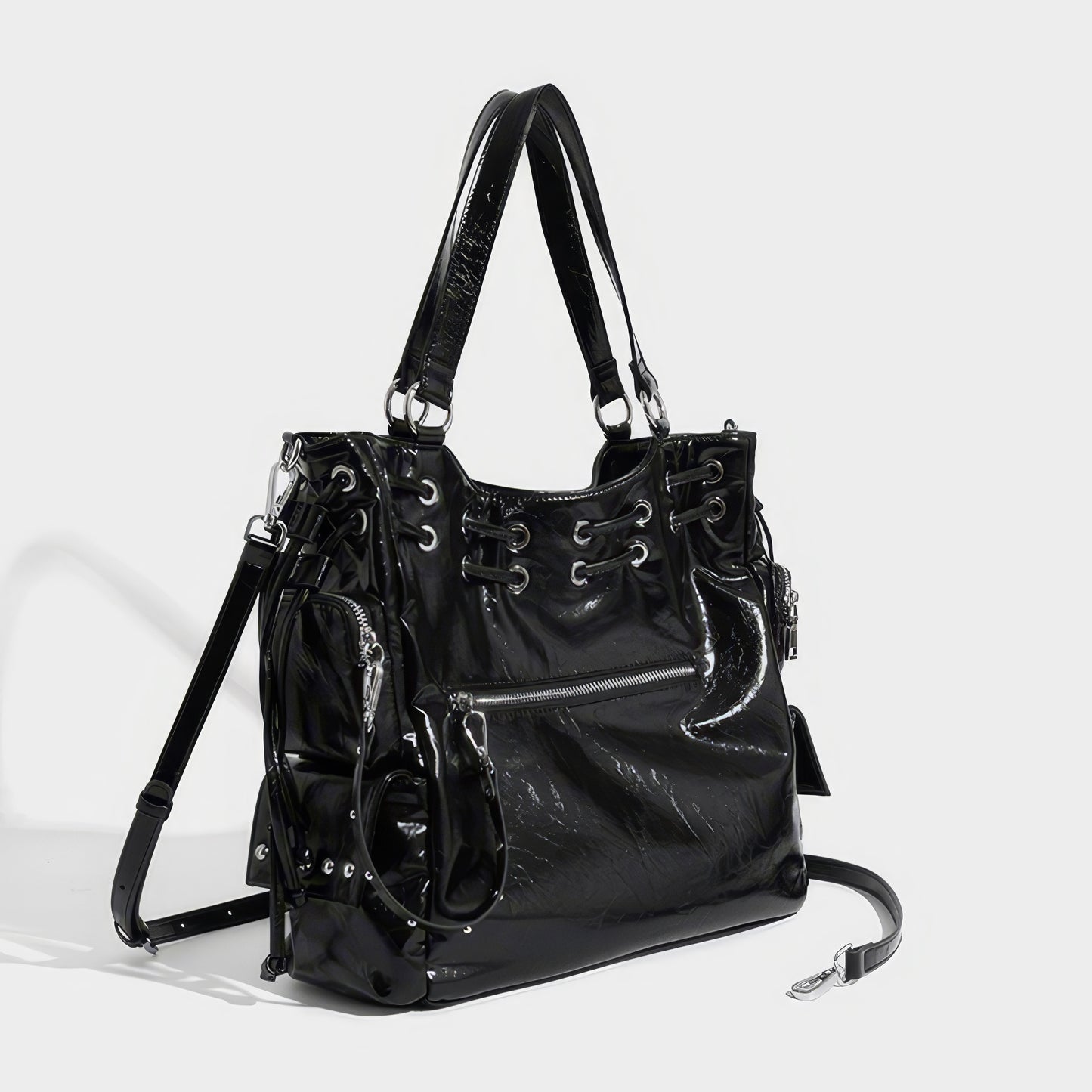Glossy Eyelet Lace-Up Convertible Bag