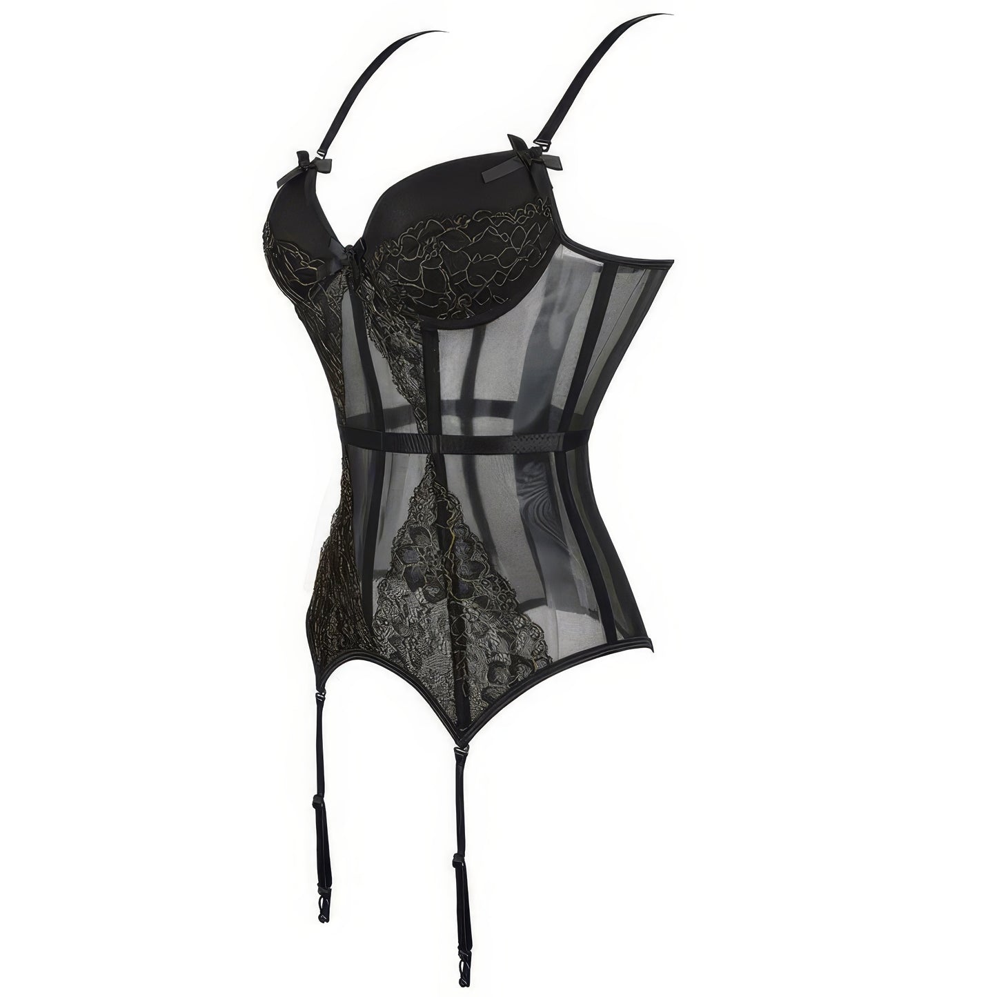 Sheer Lace Mesh Bustier Bodysuit