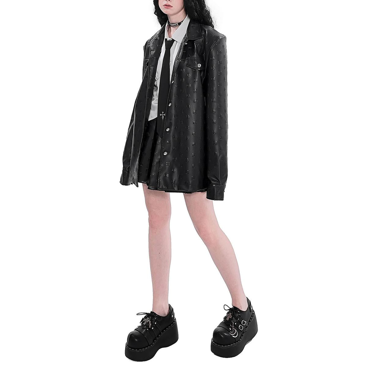 Embossed Faux Leather Oversized Jacket