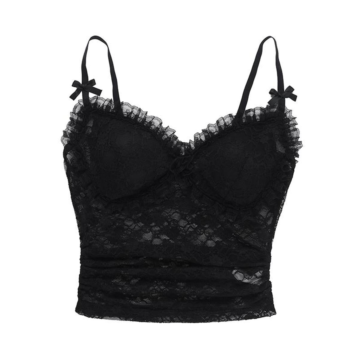 Sheer Lace Bow Trim Cami Top