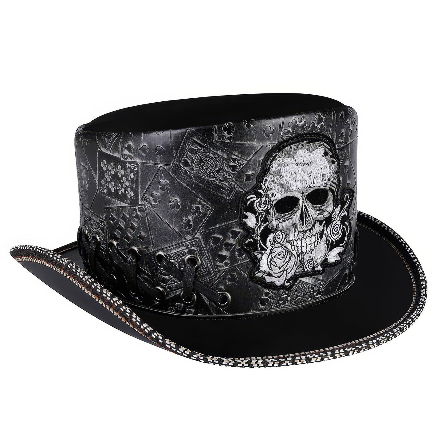 Embossed Card Pattern Lace-Up Top Hat
