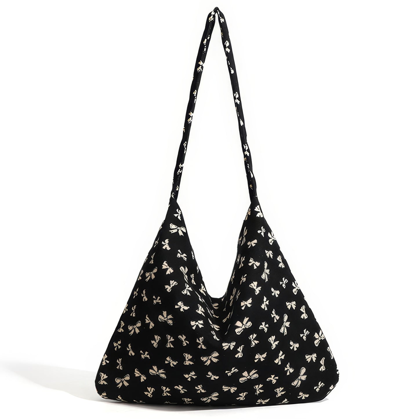 Bow Print Slouchy Fabric Shoulder Bag