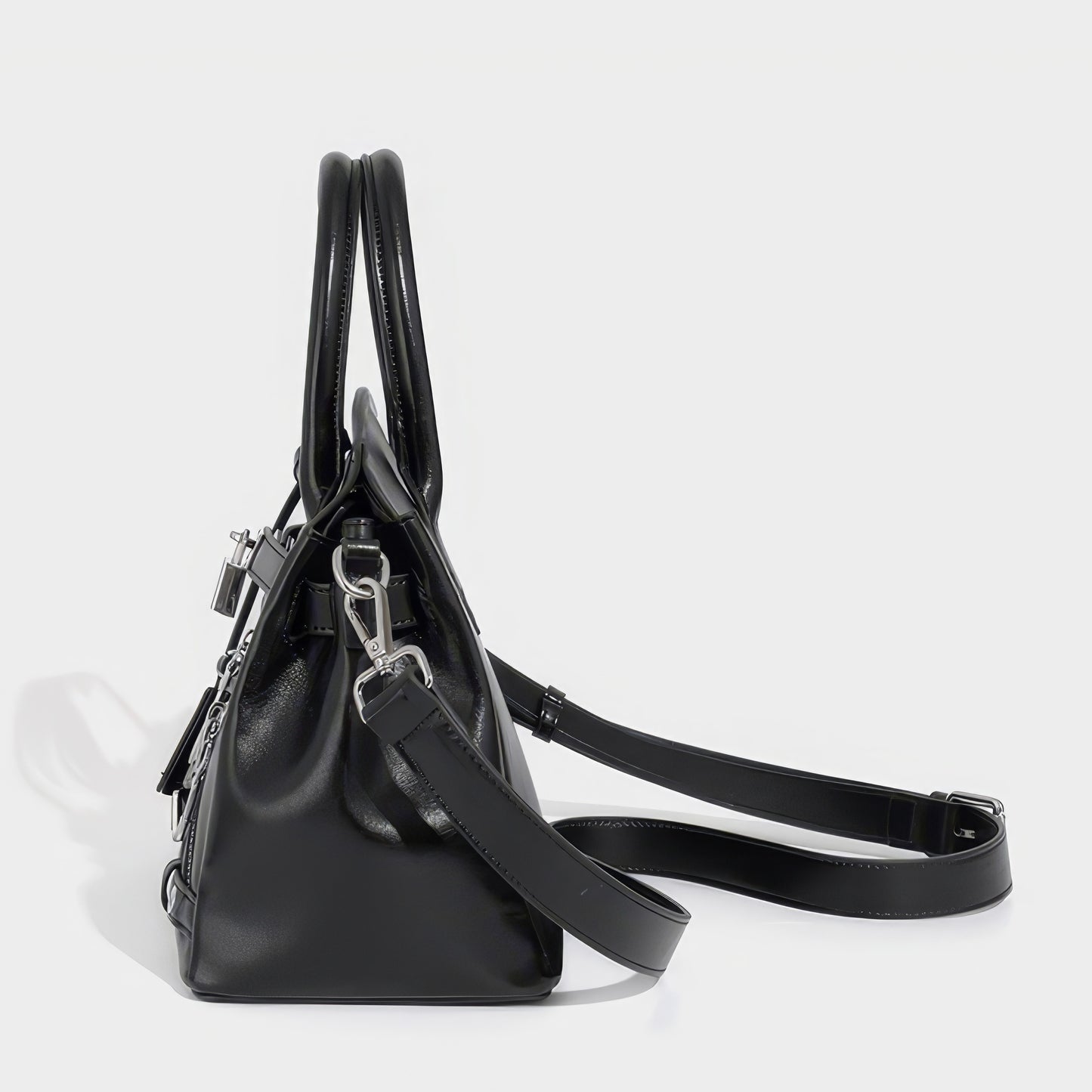 Zipper Belt Accent Faux Leather Handbag