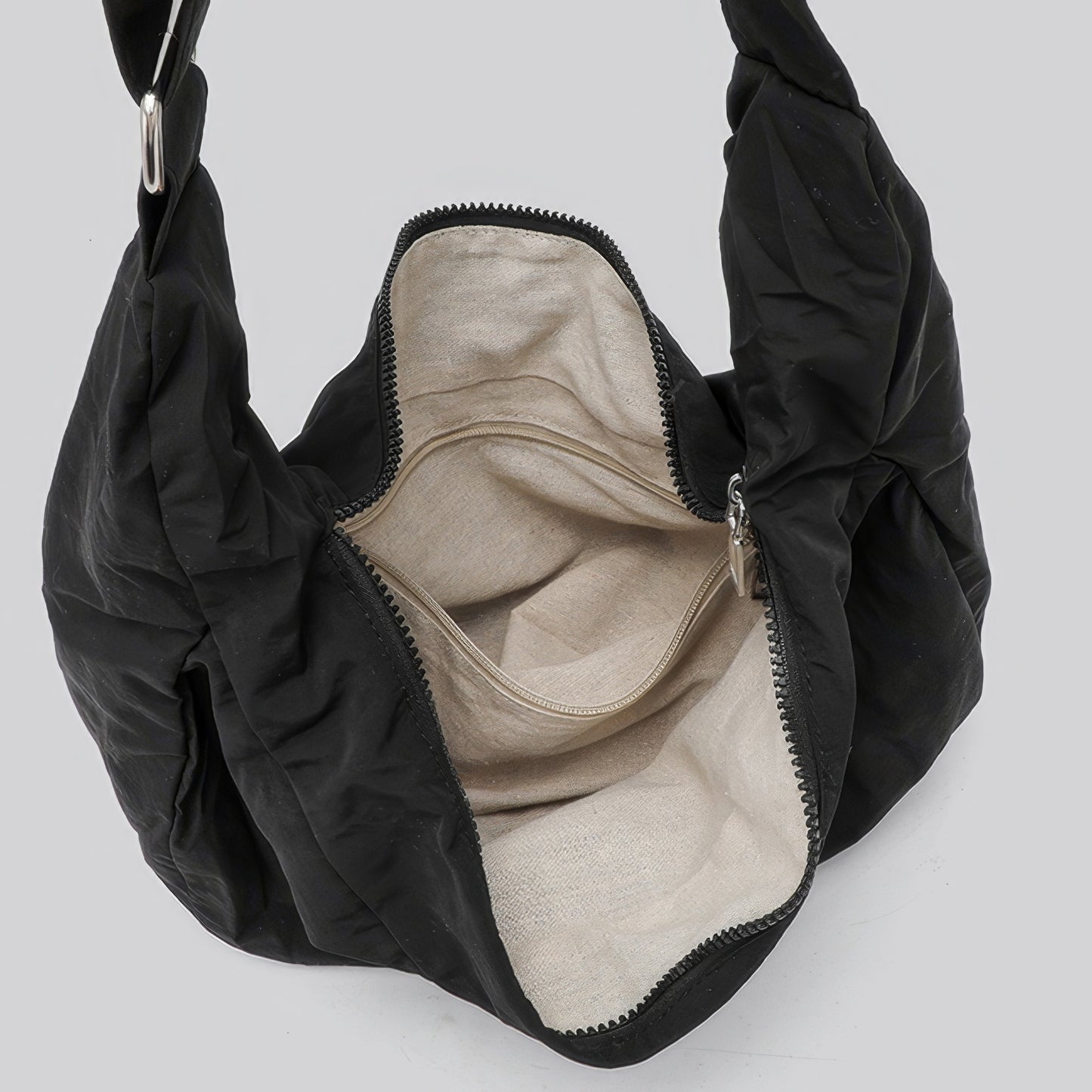 Soft Nylon Crescent Zip Shoulder Bag