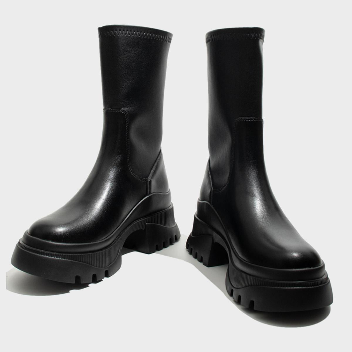 Black Chunky Sole Ankle Boots
