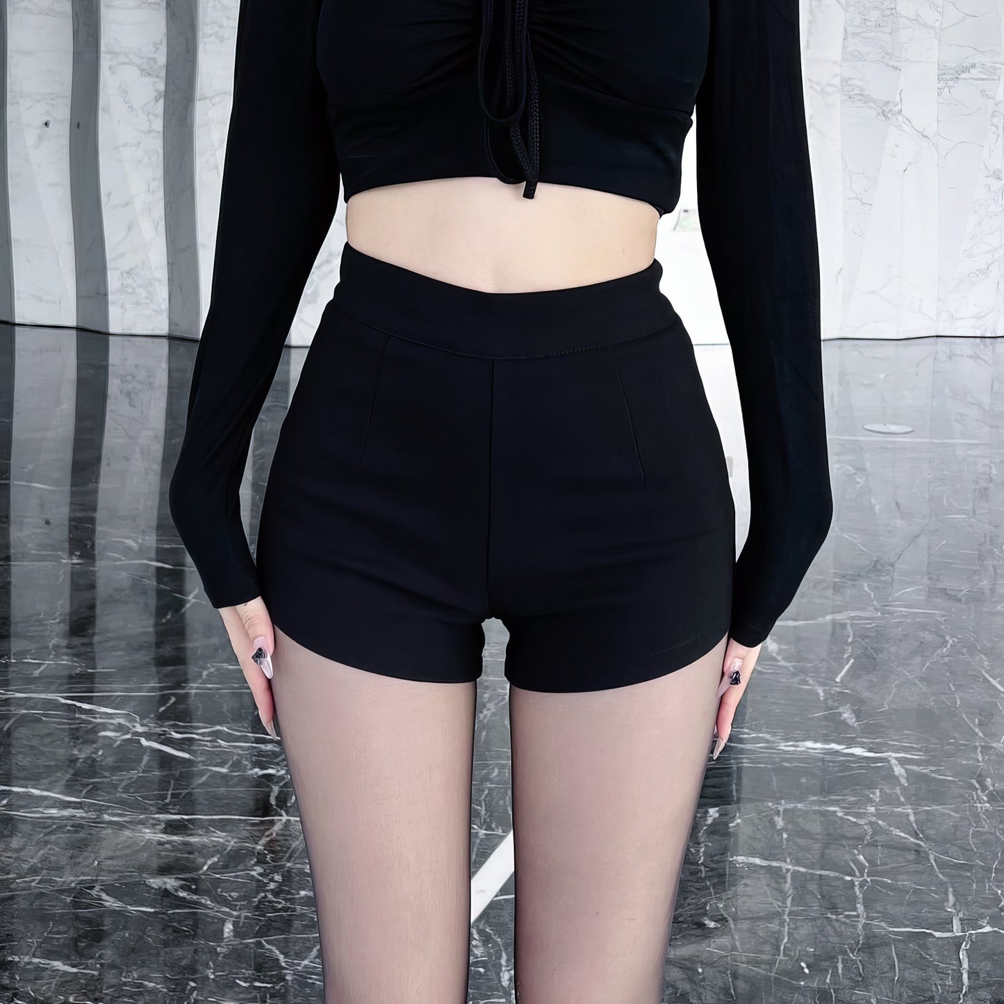 Minimalist High-Waist Black Shorts