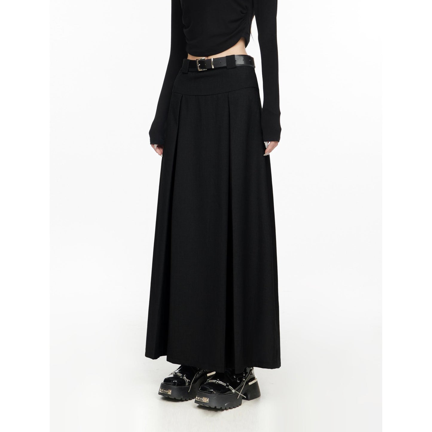 Pleated High Waist Maxi Skirt