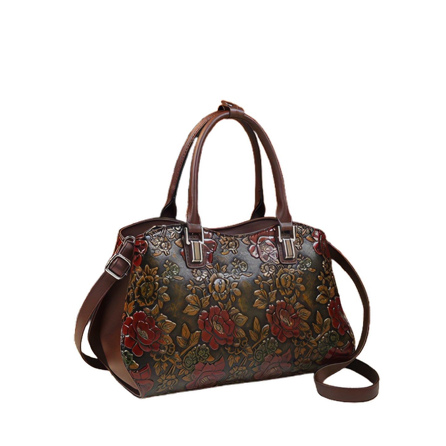 Embossed Rose Pattern Curved Handle Bag