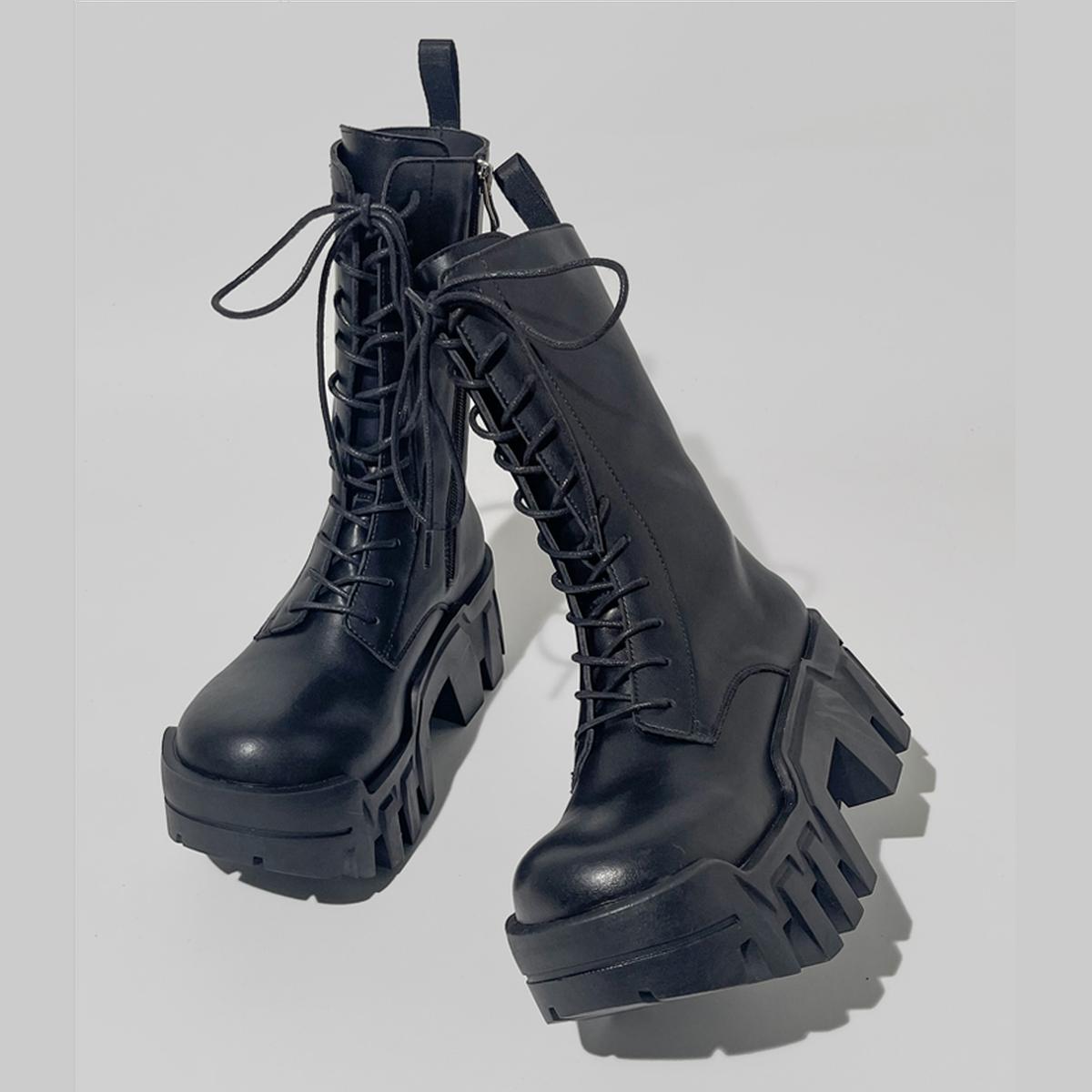 Black Geometric Sole Combat Boots