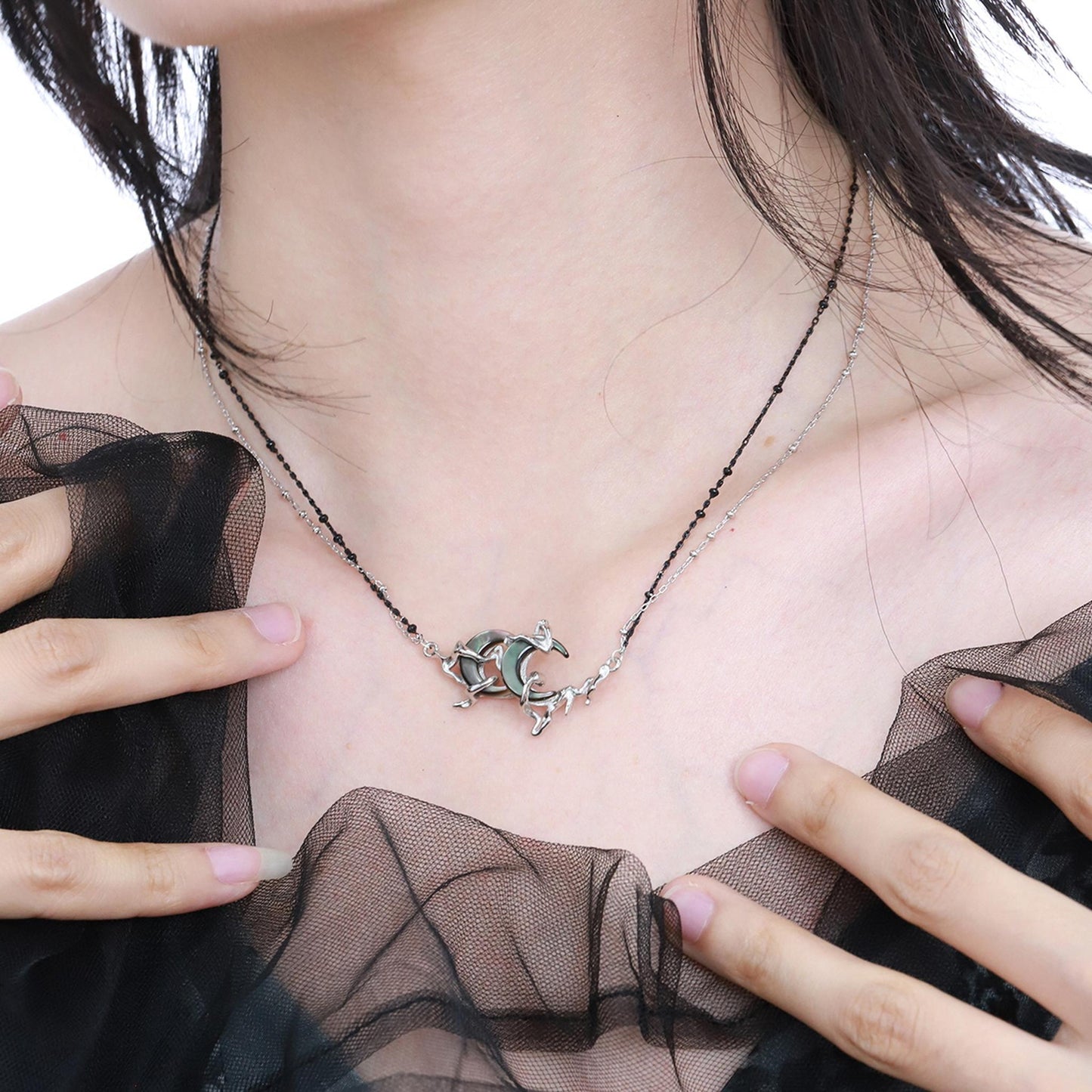 Dual Crescent Chain Necklace