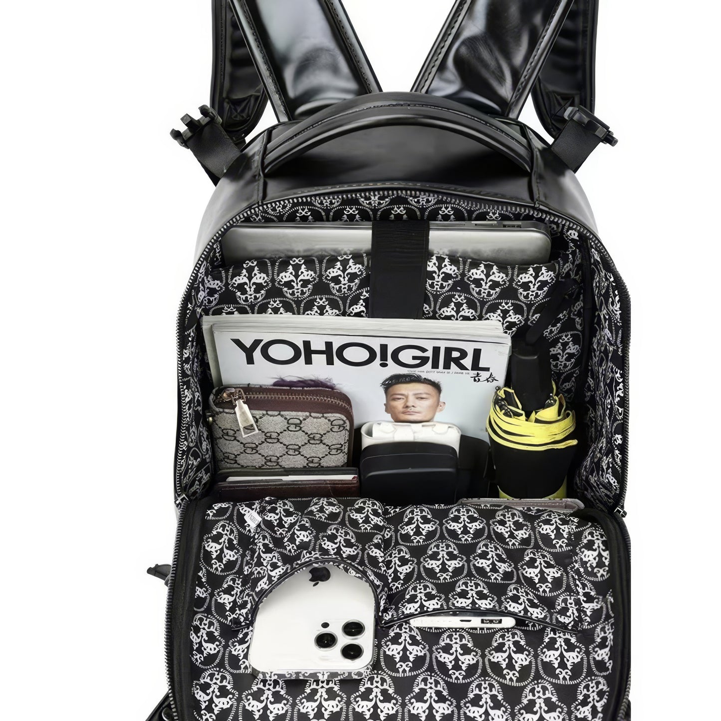 Embossed Skull Studded Leather Backpack