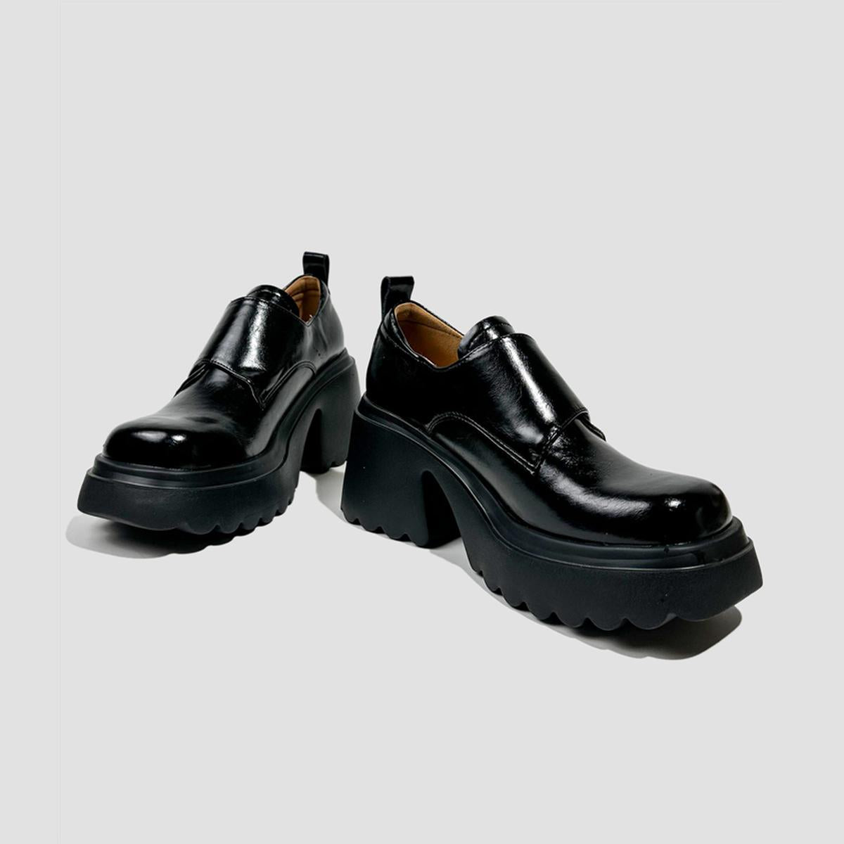 Black Chunky Heel Platform Loafers