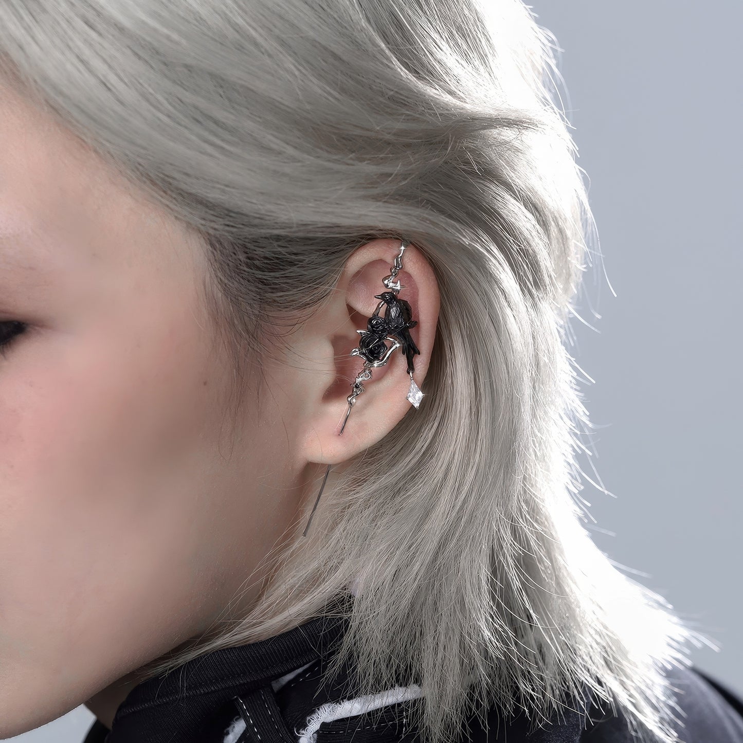 Rose Thorn Raven Ear Climber Earring