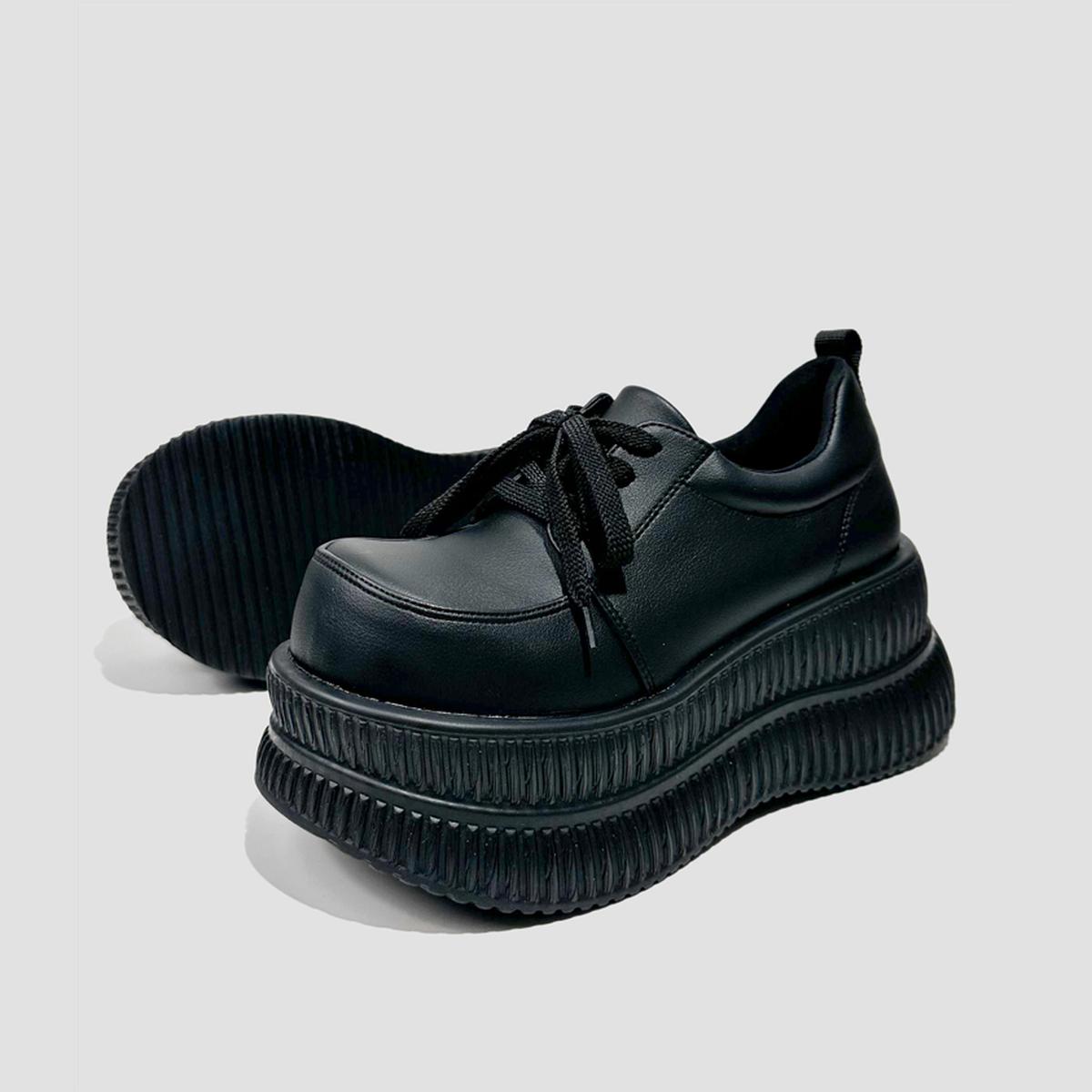 Black Ribbed Platform Sneakers