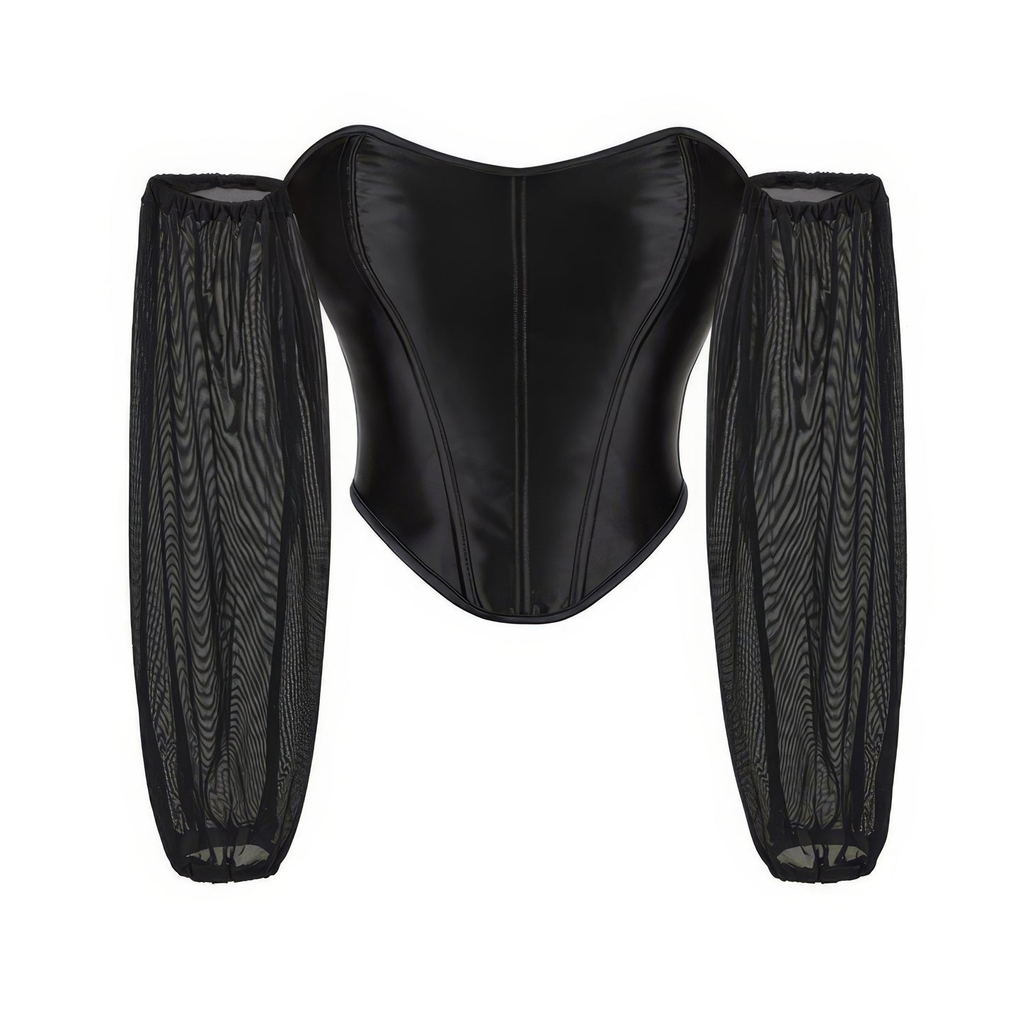 Satin Mesh Sleeve Sweetheart Corset Top