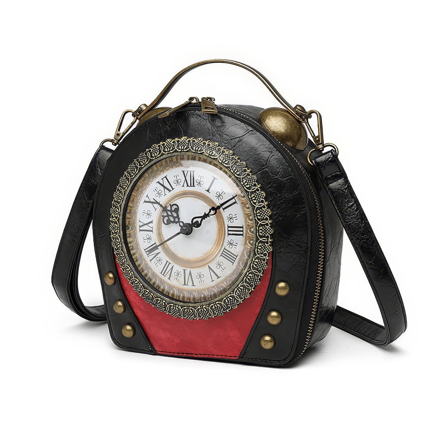 Vintage Clock Face Structured Crossbody Bag