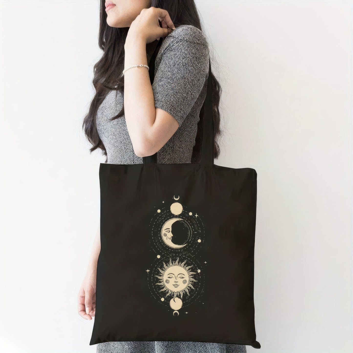 Sun and Moon Celestial Print Cotton Tote