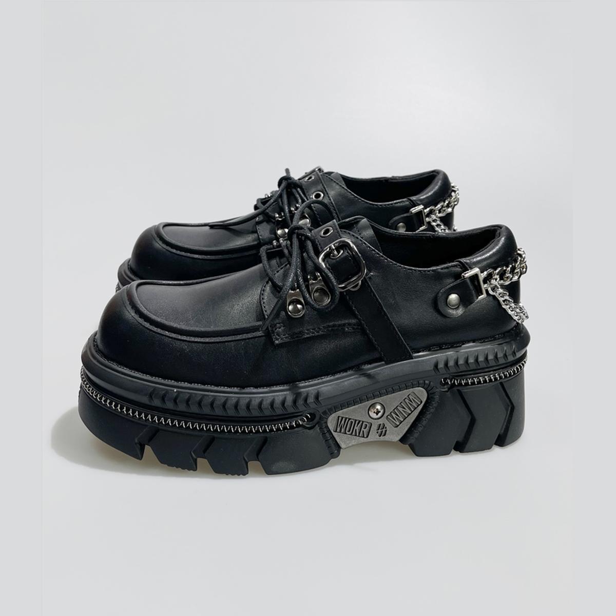 Black Chain-Embellished Platform Shoes